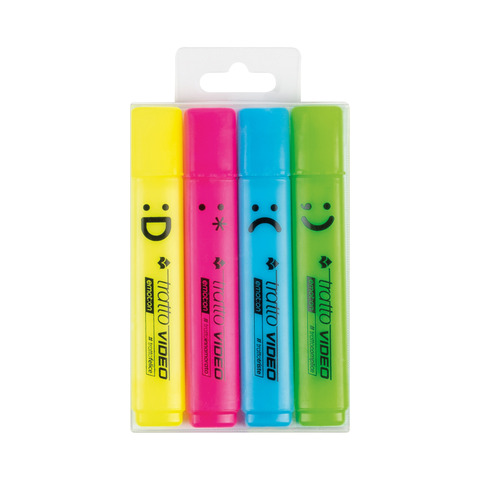 Evidenziatori Tratto Video Emotion conf. 4 pezzi in astuccio appendibile colori assortiti - F838701